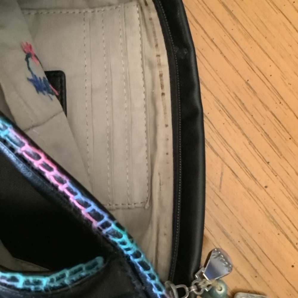 Sash Crossbody Travel Purse. Black Vegan Leather with Embroidery - Picture 4 of 8